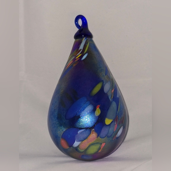Irredesent Glass Raindrop Cobalt Ornament - Picture 3 of 4